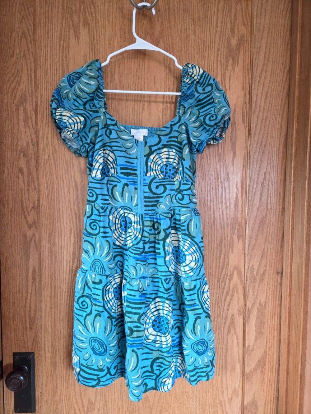 House of Harlow Linen Blend Puff Sleeves Blue Print Floral Mini Small
